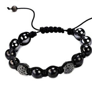 Shamballa Adjustable Bracelet | 31ctw Shungite Hematite Black Diamond Unisex